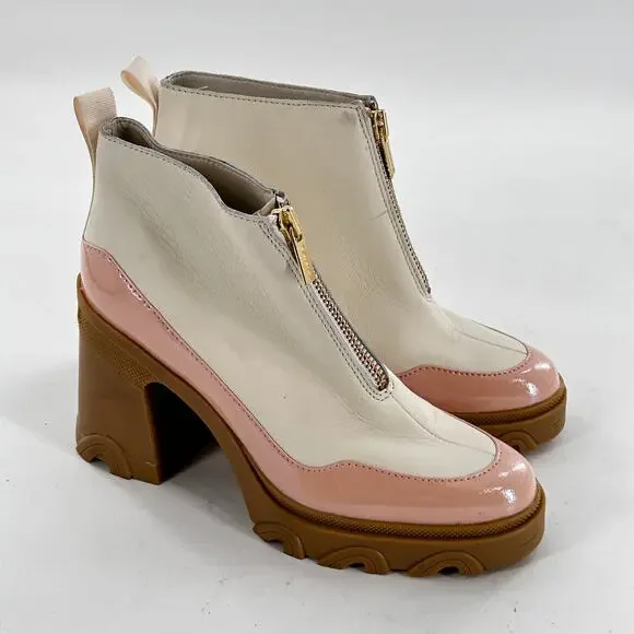 SOREL Brex Chelsea Zip Booties 8 NWT Boot Ankle White Platform Heel Leather - Picture 3 of 9